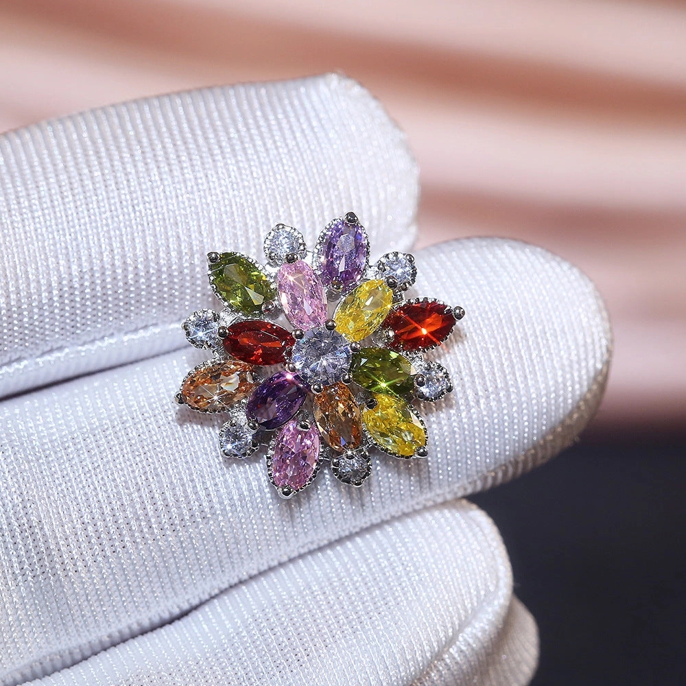 Wholesale Sunflower Double Zircon Copper Earrings