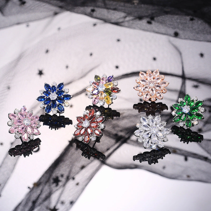Wholesale Sunflower Double Zircon Copper Earrings