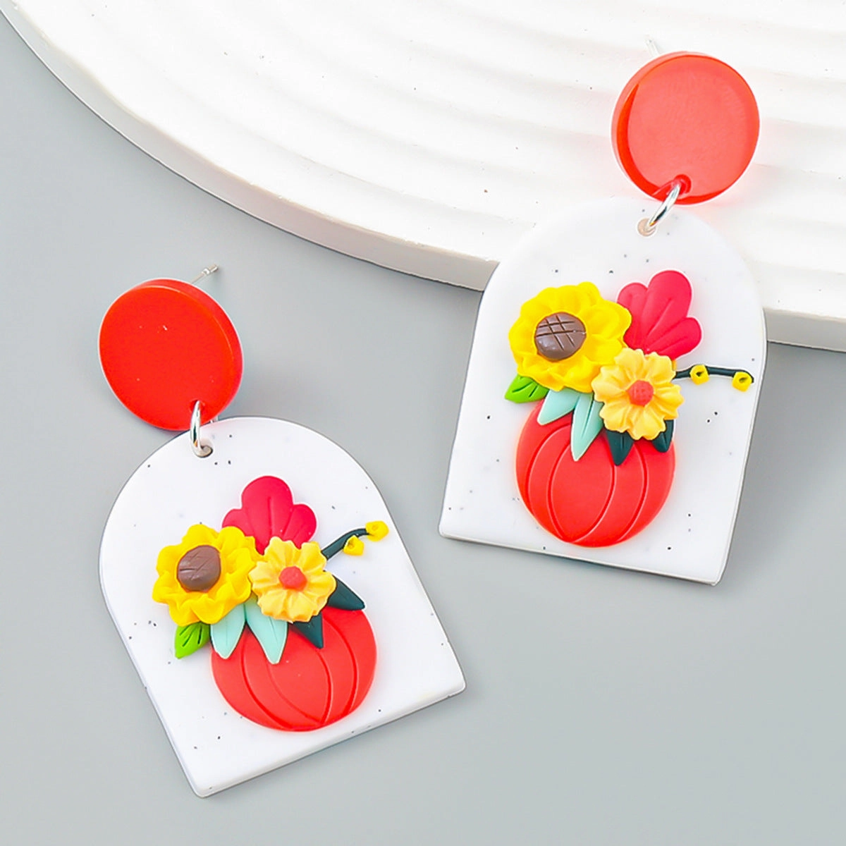 Wholesale Sunflower Flower Acetic Acid Plate Earrings