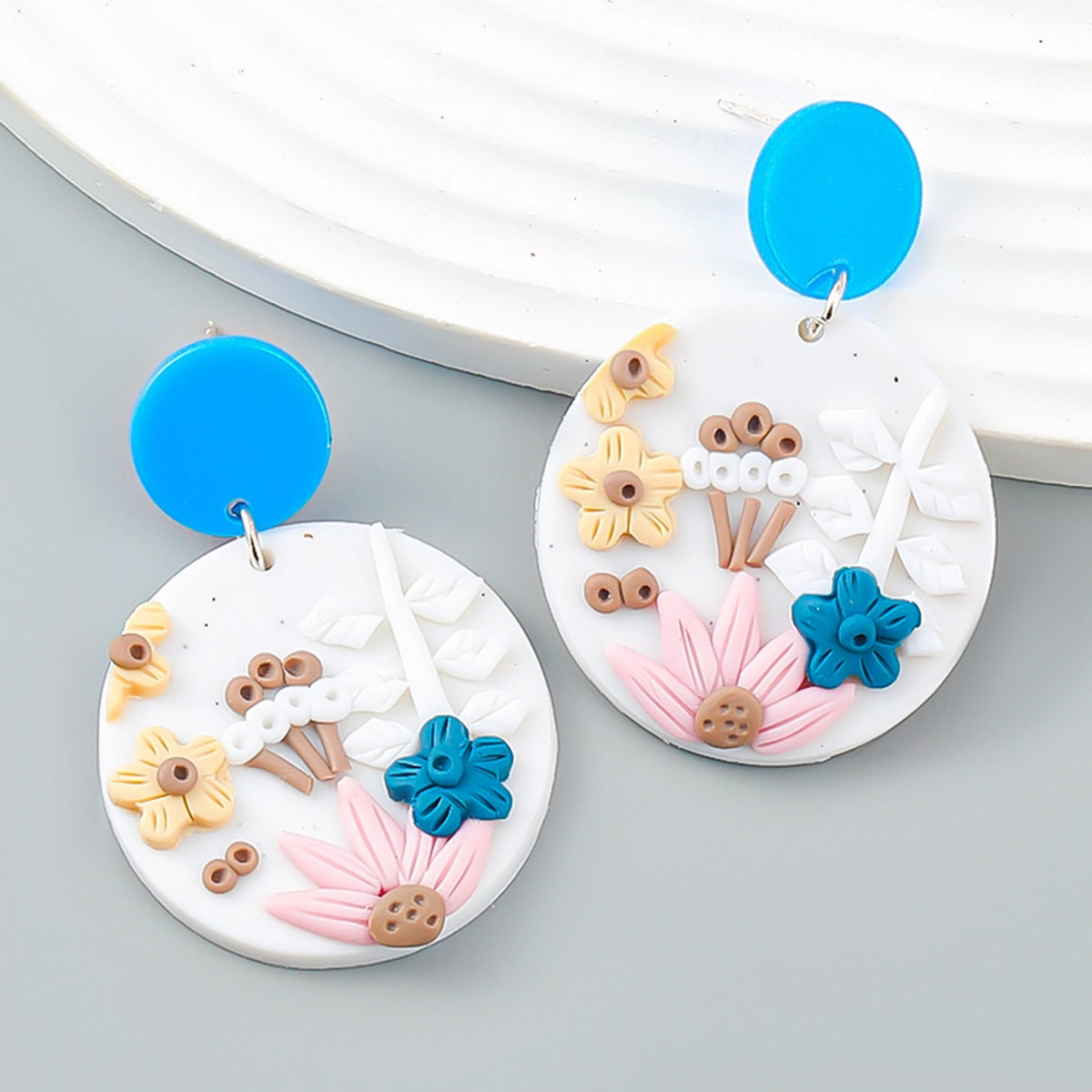 Wholesale Sunflower Flower Acetic Acid Plate Earrings