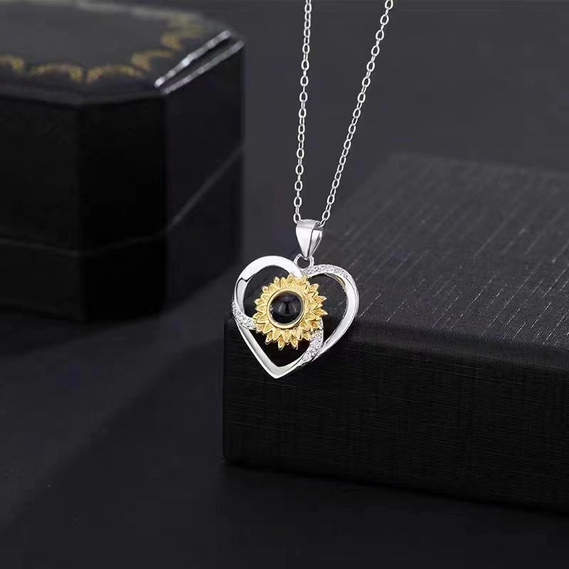 Wholesale Sunflower Love Copper Plated Projection Necklaces
