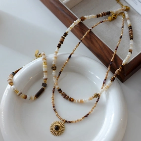 Wholesale Sunflower Natural Stone Alloy Necklaces