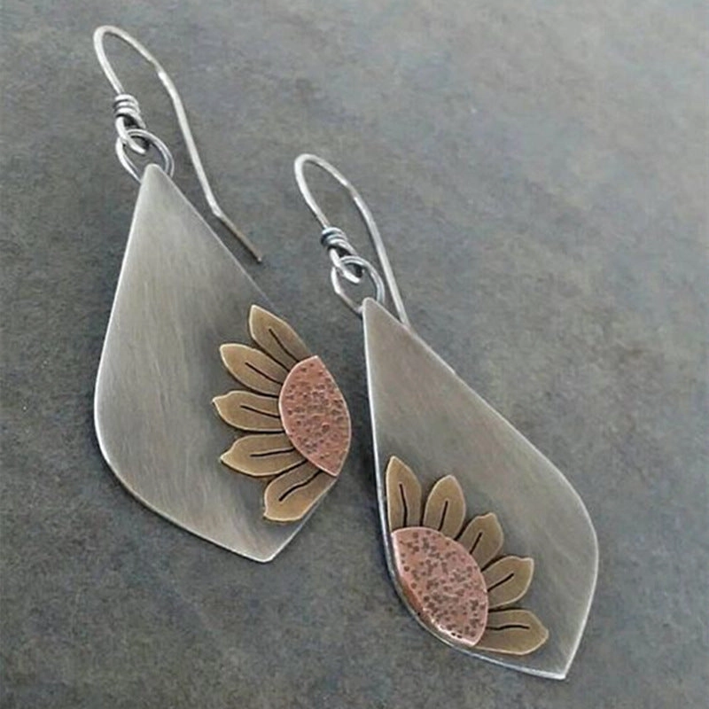 Wholesale Sunflower Plant Pendant Alloy Earrings