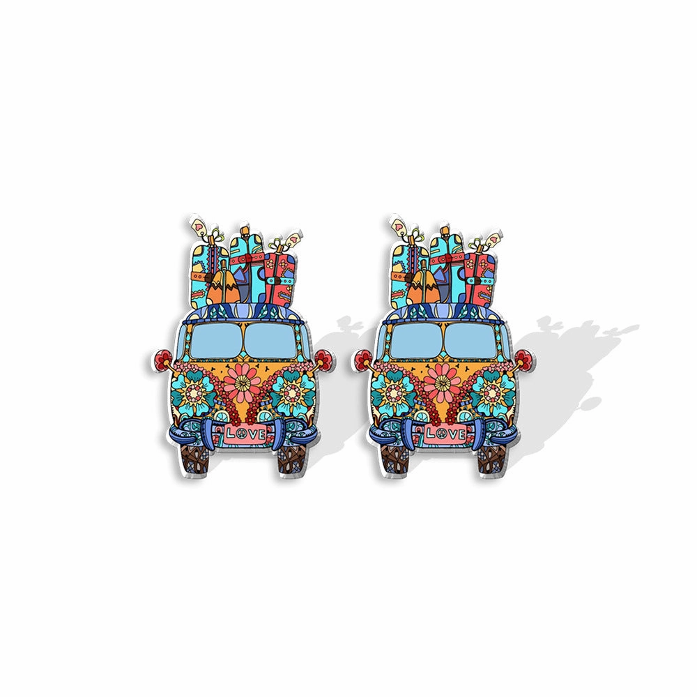 Wholesale Sunflower School Bus Heat Shrink Sheet Acrylic Earrings