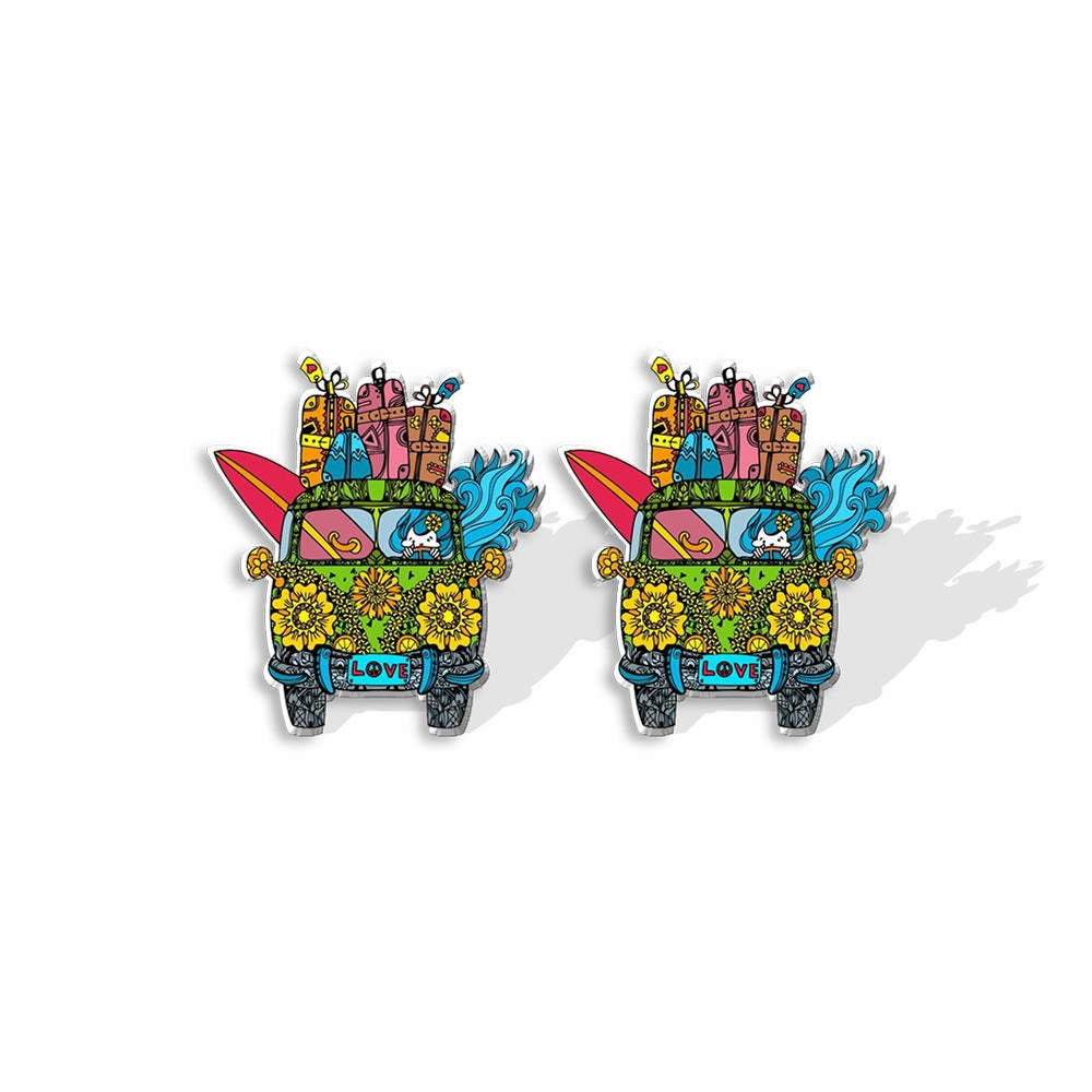 Wholesale Sunflower School Bus Heat Shrink Sheet Acrylic Earrings