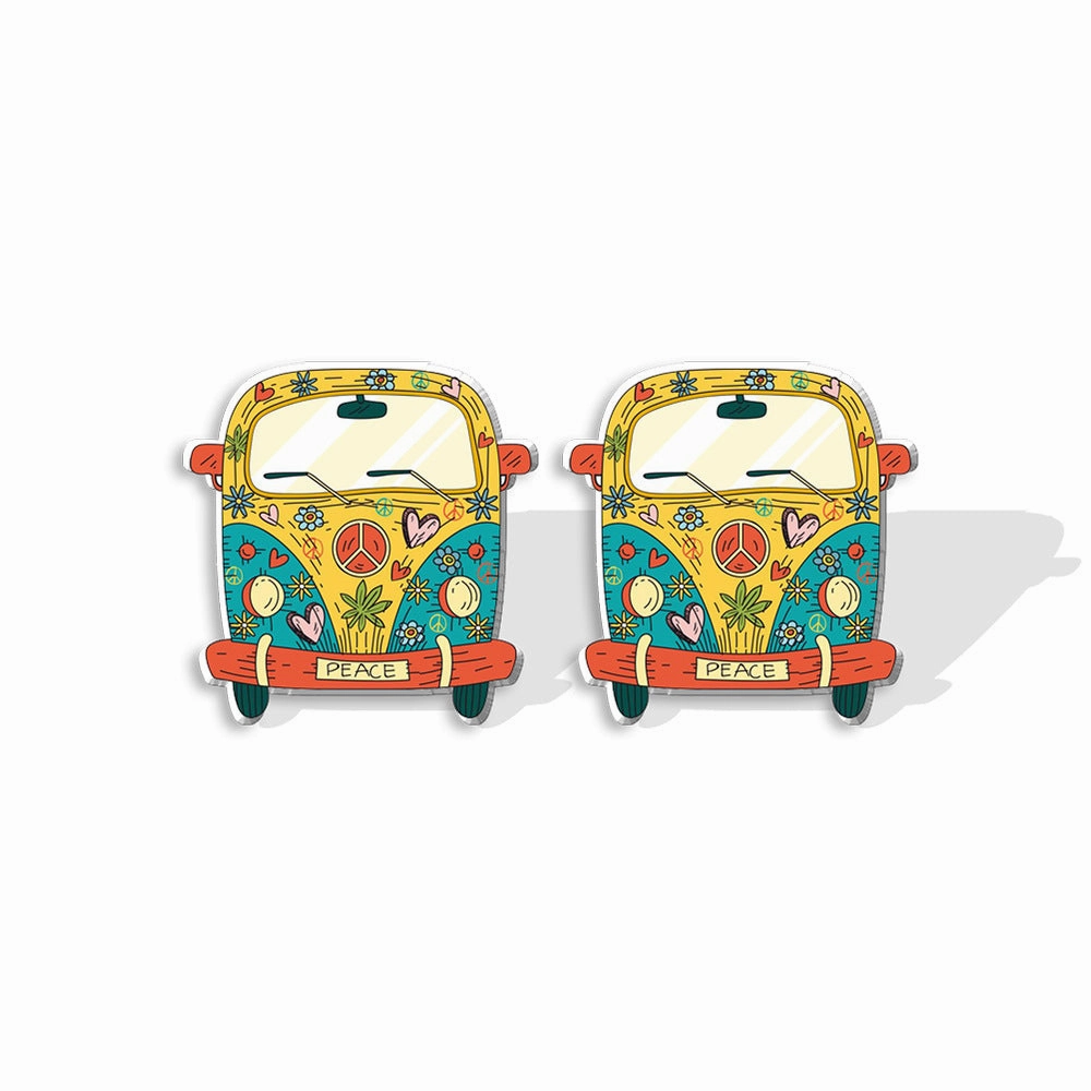 Wholesale Sunflower School Bus Heat Shrink Sheet Acrylic Earrings