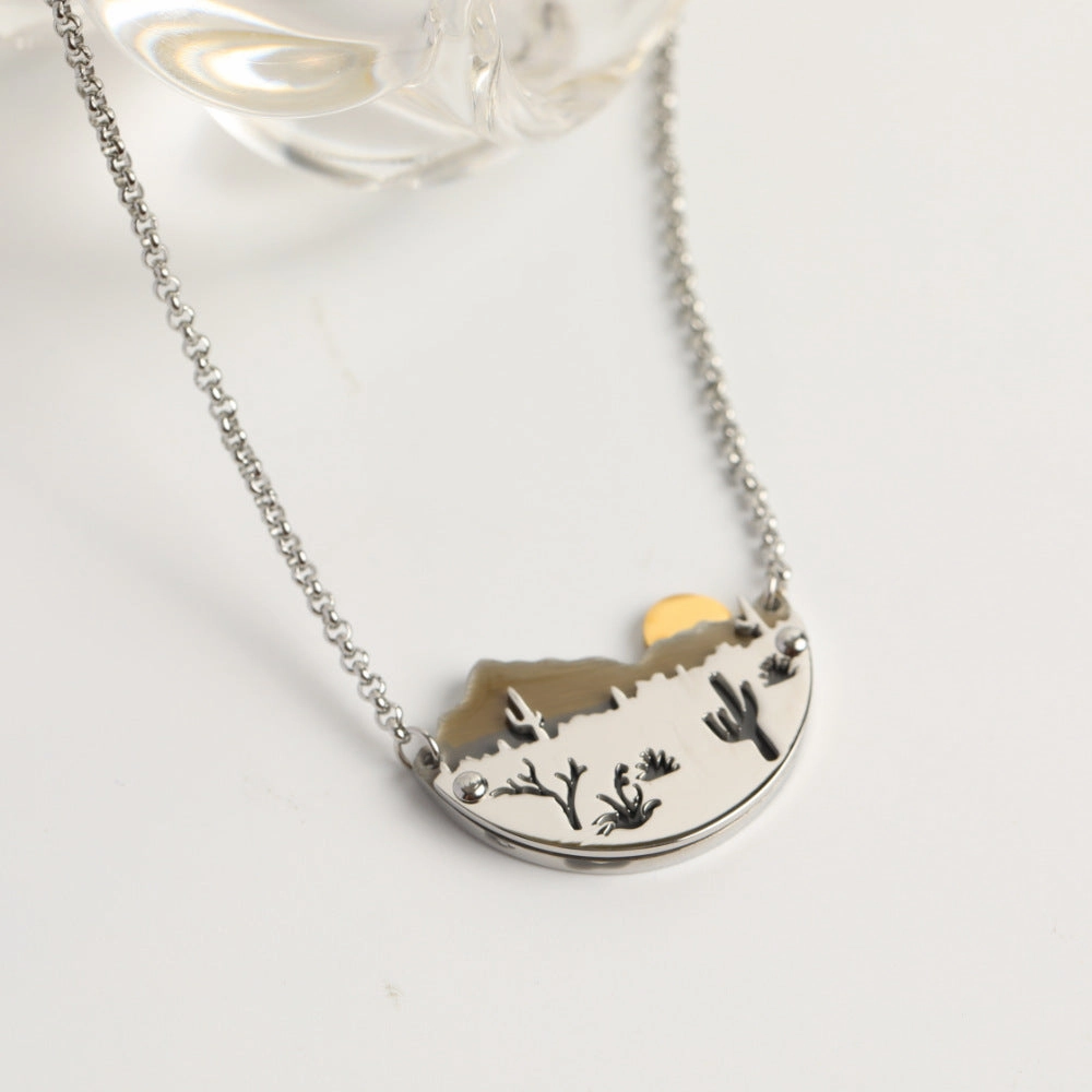 Wholesale Sunset Mountains Pendant Necklace Stainless Steel