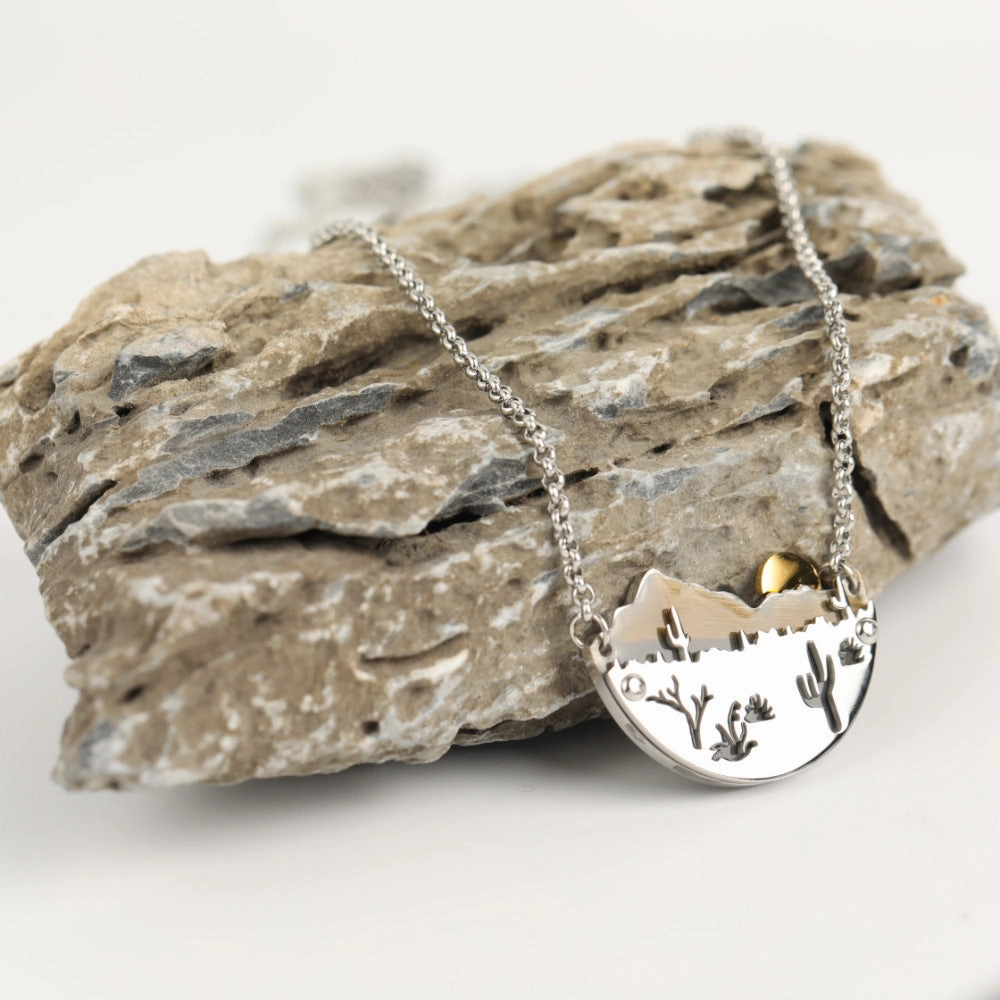 Wholesale Sunset Mountains Pendant Necklace Stainless Steel