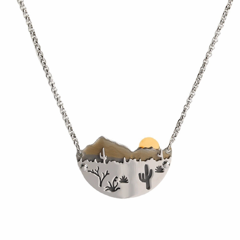 Wholesale Sunset Mountains Pendant Necklace Stainless Steel