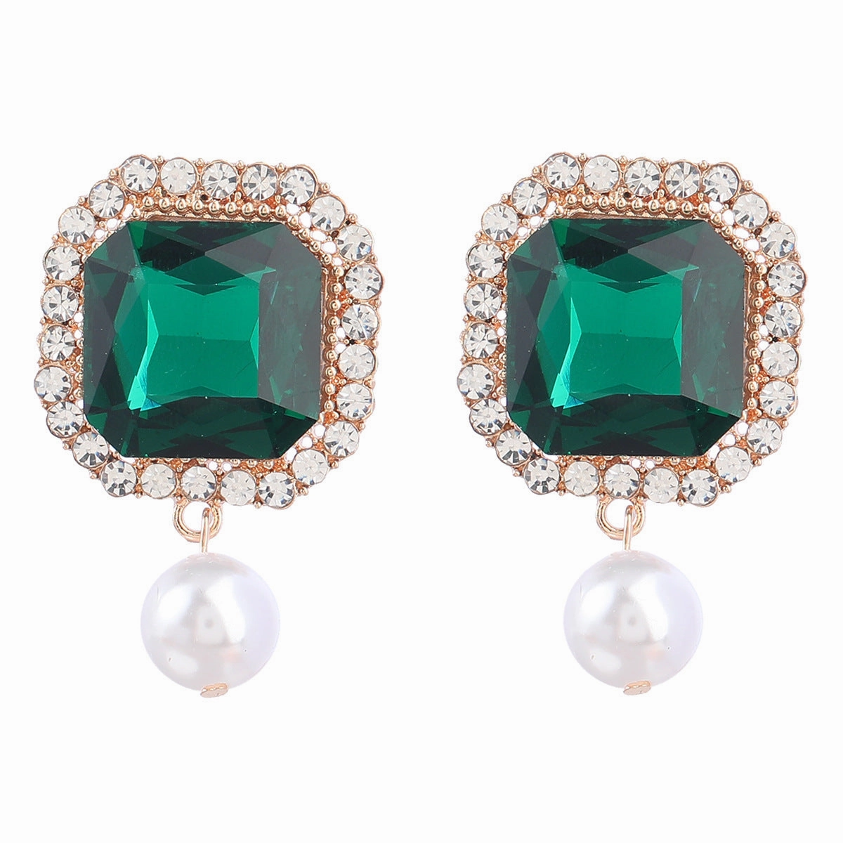 Wholesale Super Flash Claw Chain Square Alloy Diamond Pearl Earrings