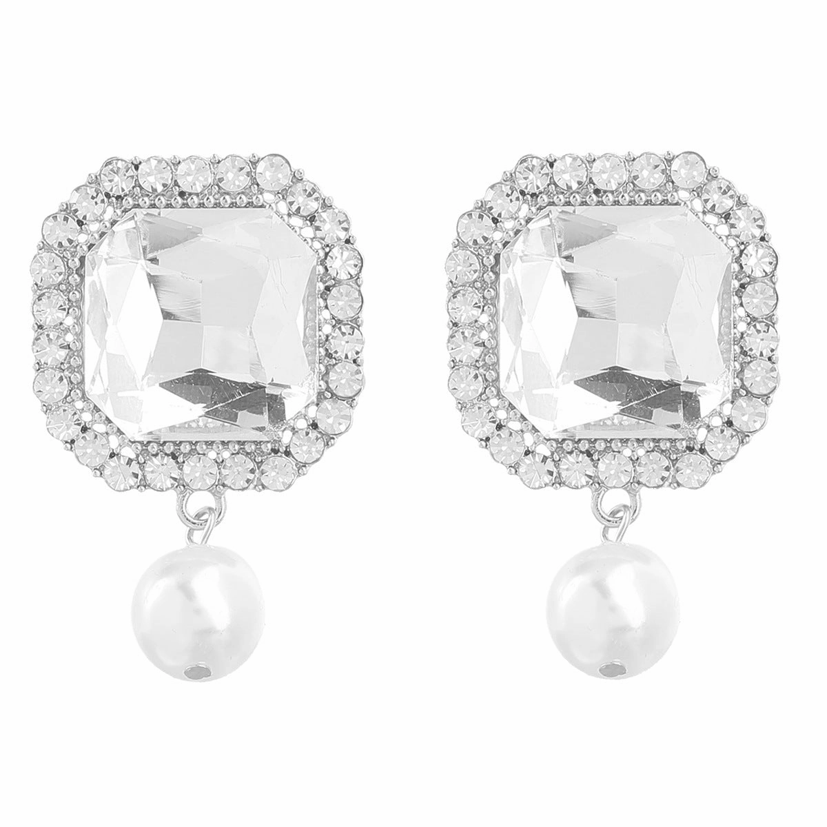 Wholesale Super Flash Claw Chain Square Alloy Diamond Pearl Earrings