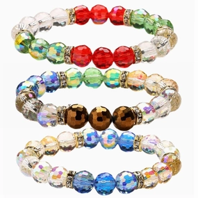 Wholesale Super Flash Round Beads 10MM Crystal Glass Multicolor String Beads Bracelet