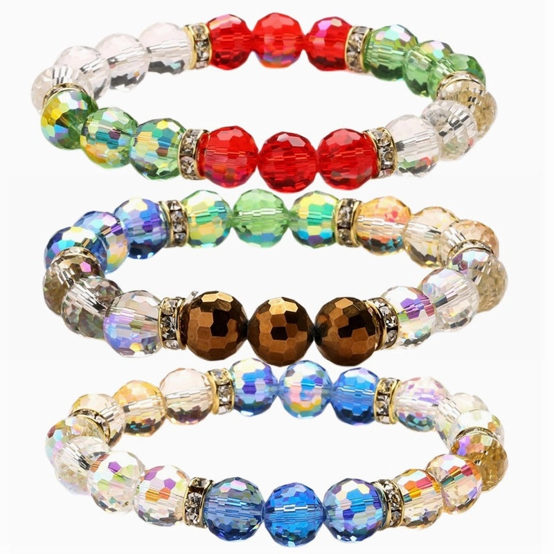 Wholesale Super Flash Round Beads 10MM Crystal Glass Multicolor String Beads Bracelet