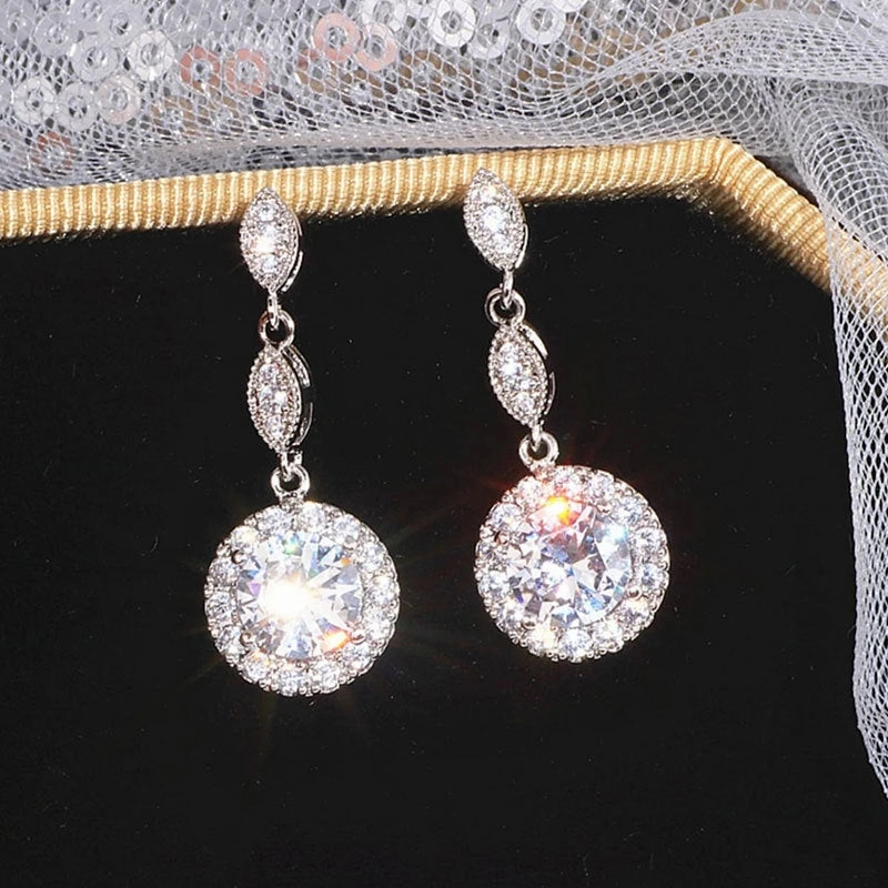 Wholesale Super Flash Zircon Tassel Round Bag Copper Earrings