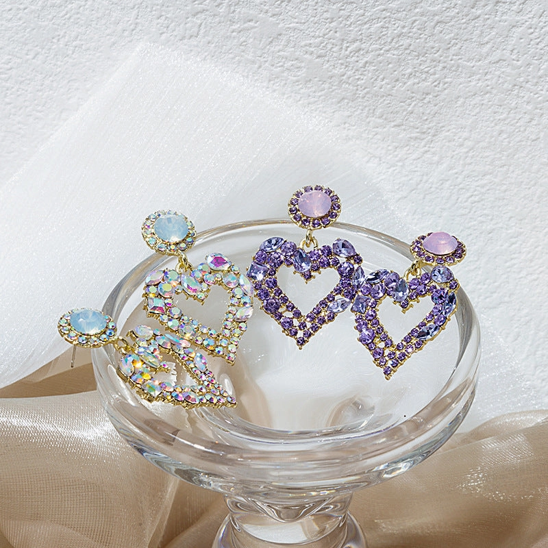 Wholesale Super Shiny Crystal Diamond Heart Earrings