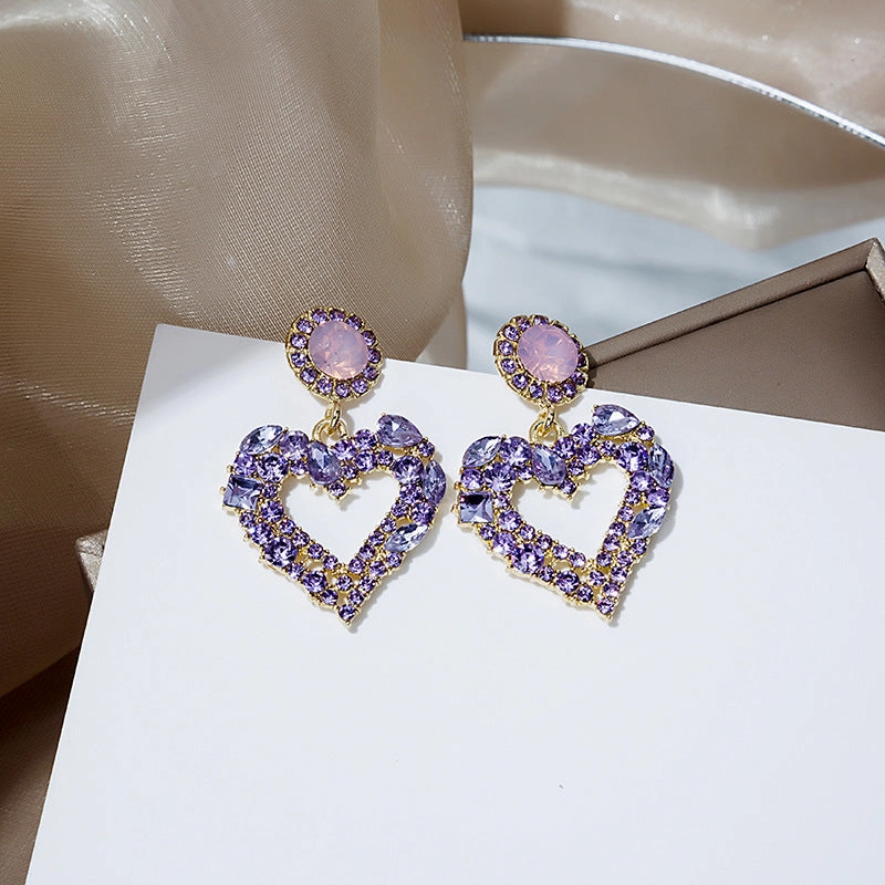 Wholesale Super Shiny Crystal Diamond Heart Earrings