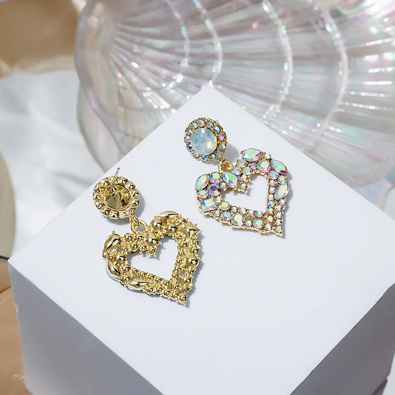 Wholesale Super Shiny Crystal Diamond Heart Earrings