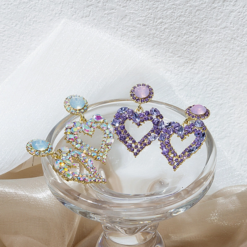 Wholesale Super Shiny Crystal Diamond Heart Earrings