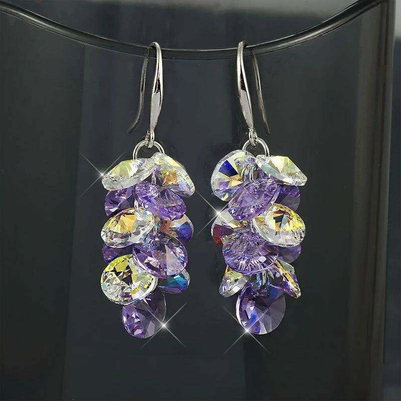 Wholesale Super Shiny Synthetic Crystal Light Purple Multi-Layered Disc Color Earrings