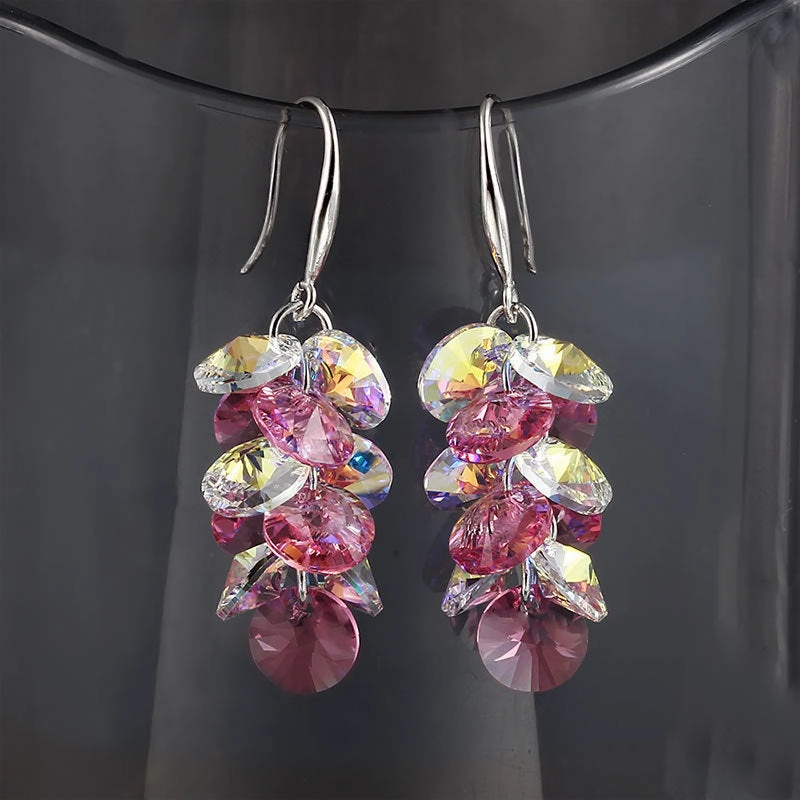 Wholesale Super Shiny Synthetic Crystal Light Purple Multi-Layered Disc Color Earrings