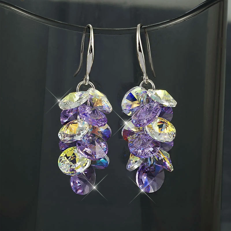 Wholesale Super Shiny Synthetic Crystal Light Purple Multi-Layered Disc Color Earrings