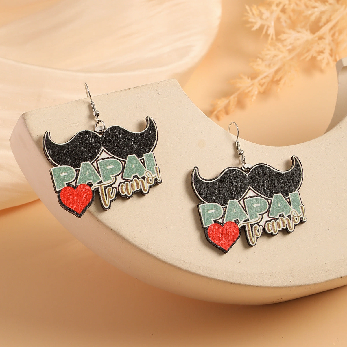Wholesale Superman LOVEPAPA Printed Wooden Earrings