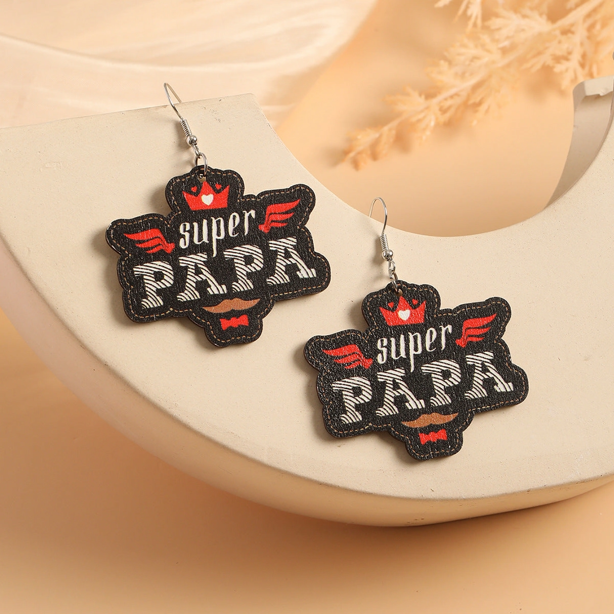 Wholesale Superman LOVEPAPA Printed Wooden Earrings