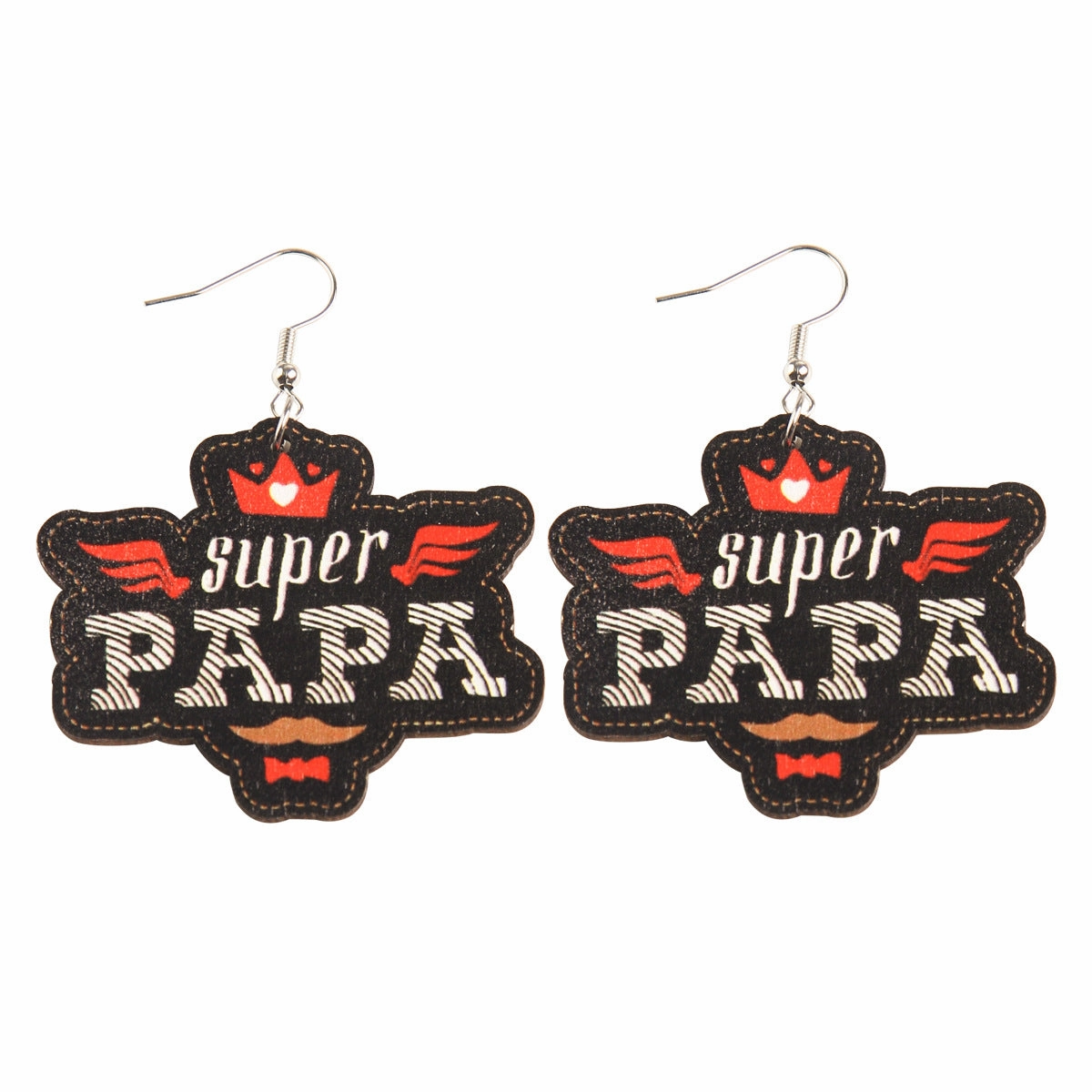 Wholesale Superman LOVEPAPA Printed Wooden Earrings