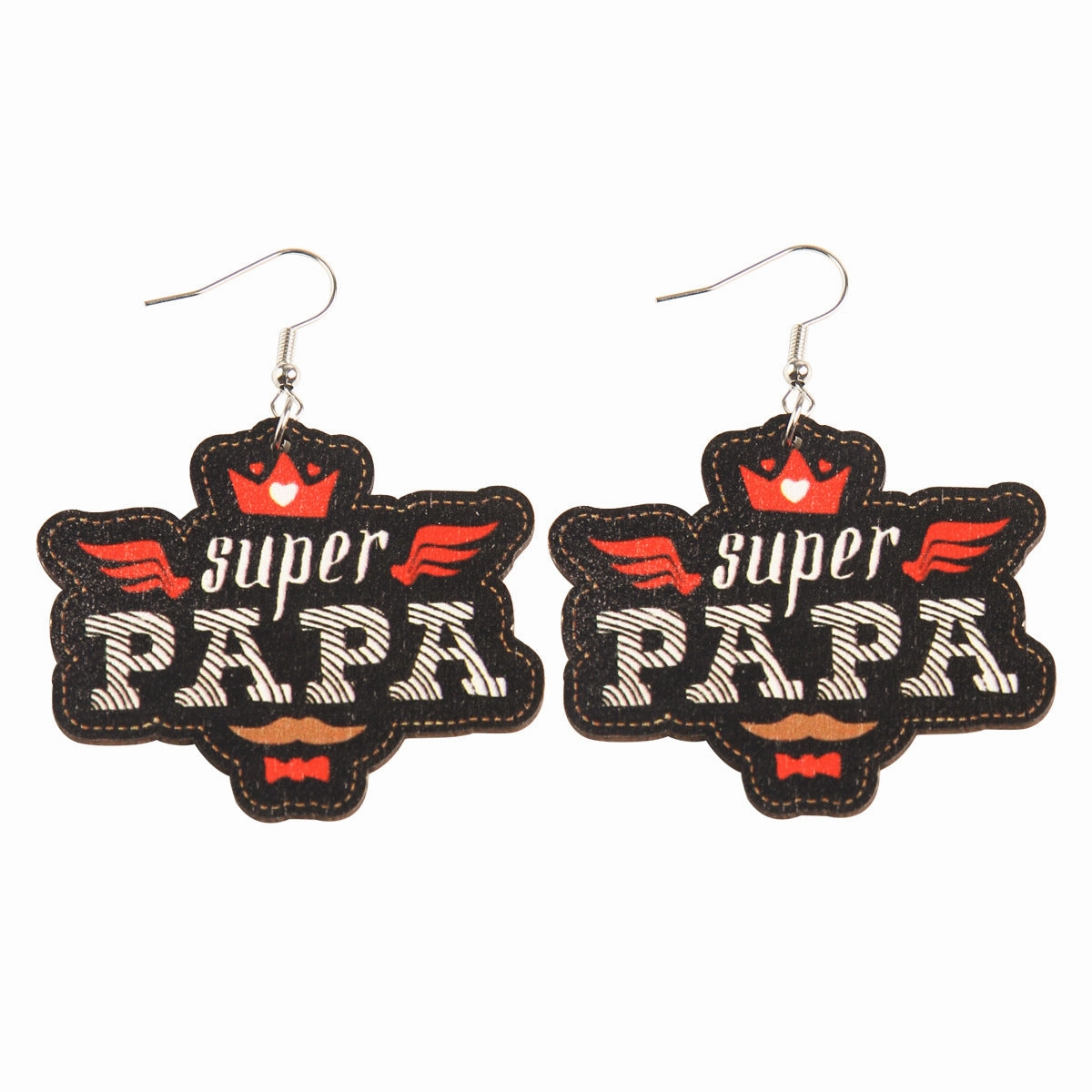 Wholesale Superman LOVEPAPA Printed Wooden Earrings
