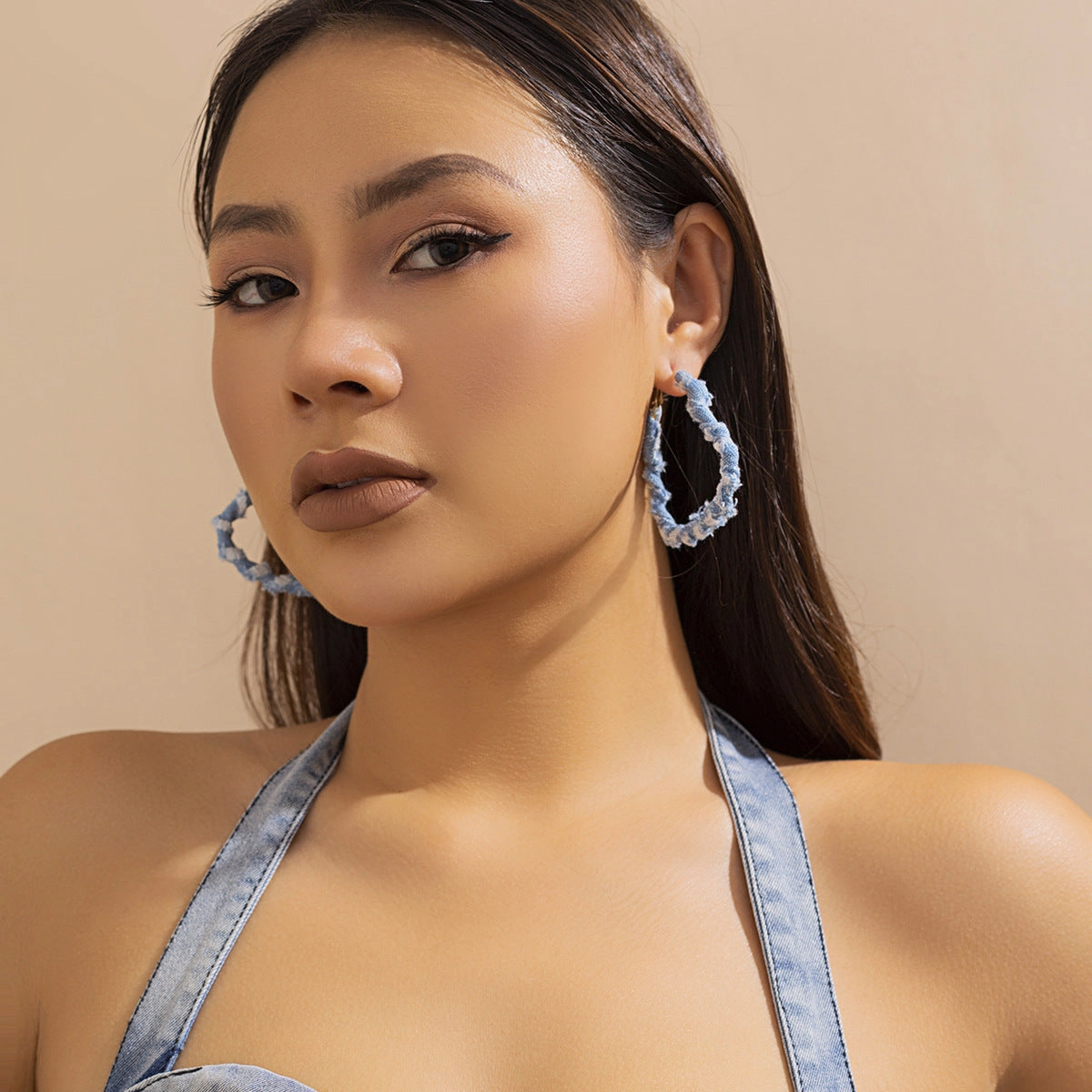 Wholesale Sweet and Cool Geometric Ring Denim Earrings
