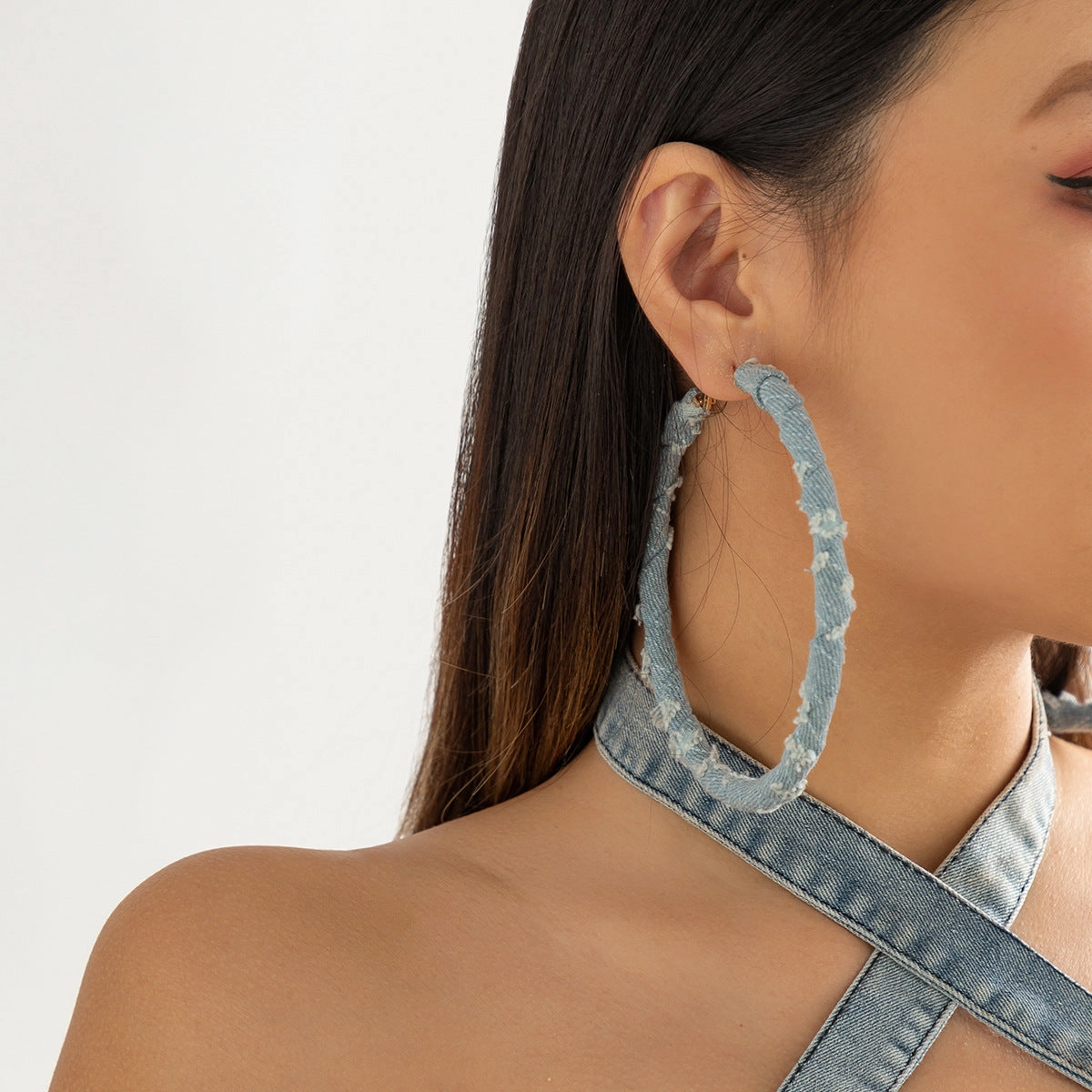 Wholesale Sweet and Cool Geometric Ring Denim Earrings