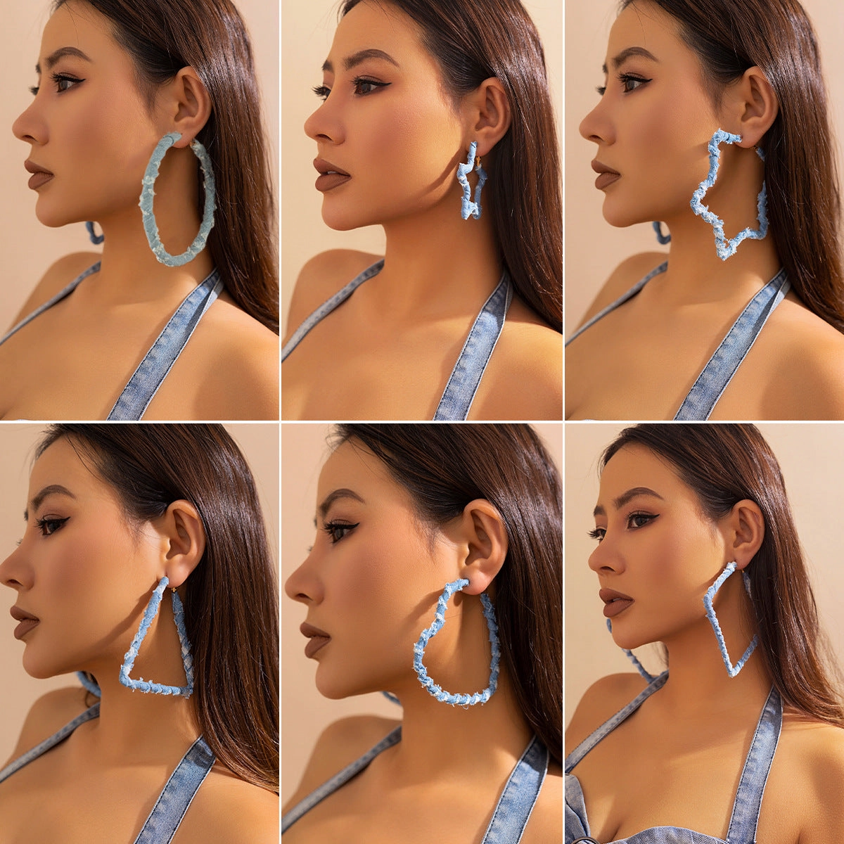 Wholesale Sweet and Cool Geometric Ring Denim Earrings