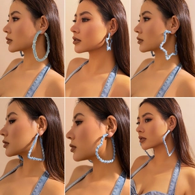 Wholesale Sweet and Cool Geometric Ring Denim Earrings