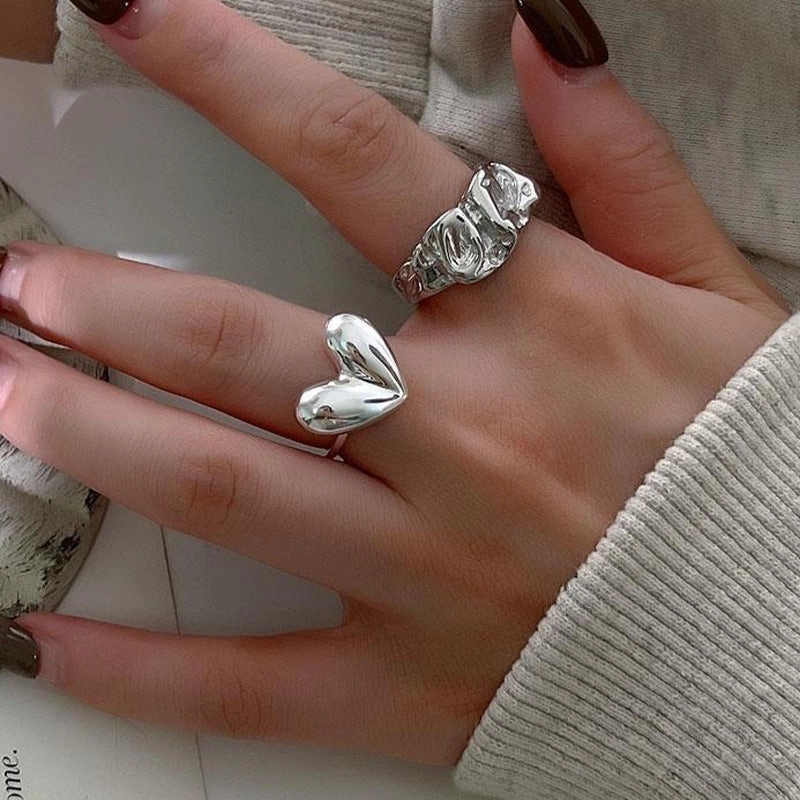 Wholesale Sweet Cool Love Ring Korean Style Ins Creative Peach Heart Open Ring Hip Hop Niche Food Finger Ring Fashion