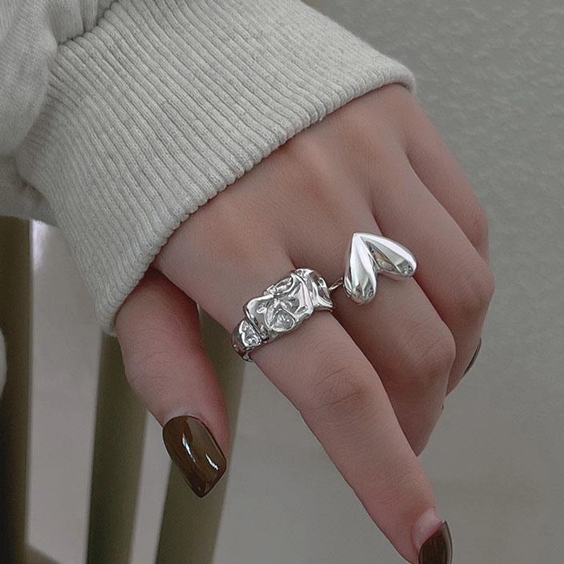 Wholesale Sweet Cool Love Ring Korean Style Ins Creative Peach Heart Open Ring Hip Hop Niche Food Finger Ring Fashion