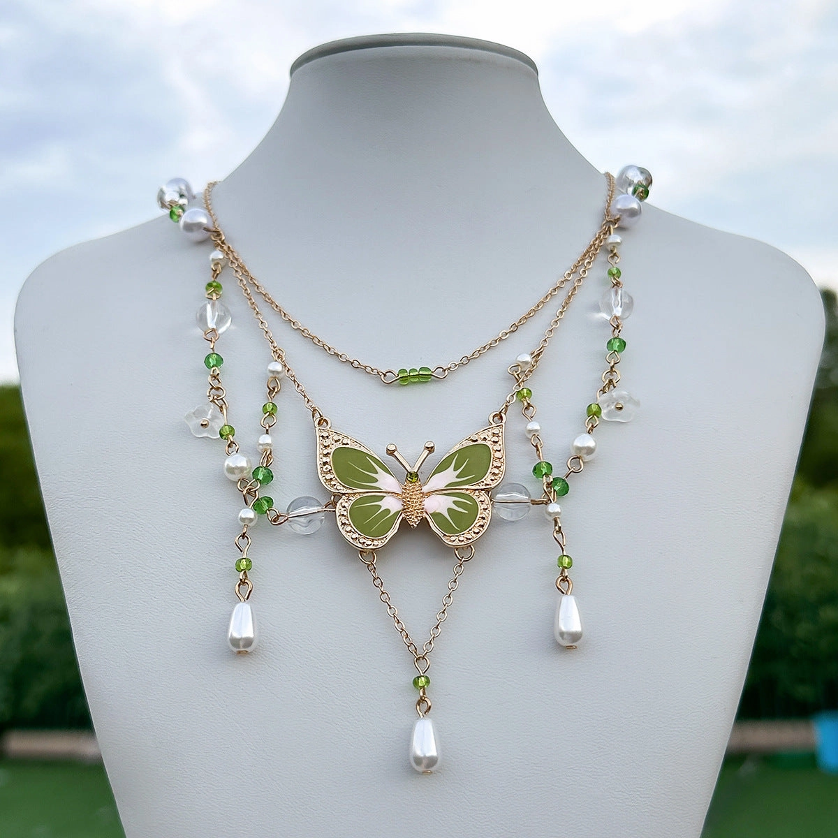 Wholesale Sweet Design Feeling Pearl Sweet Cool Y2K Butterfly Alloy Necklace