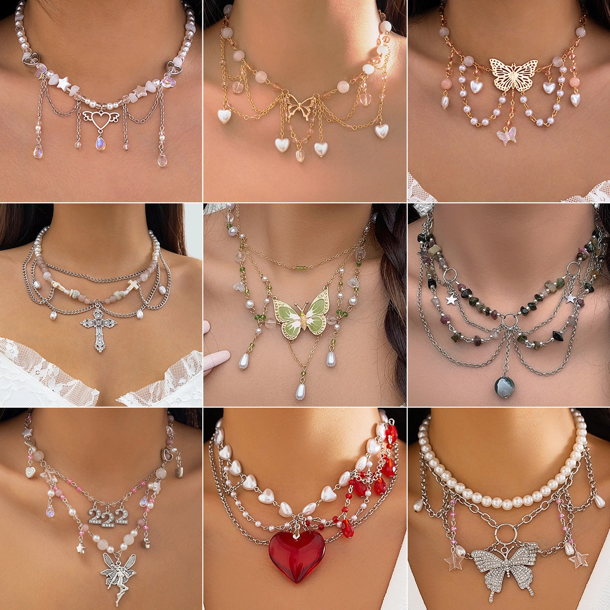 Wholesale Sweet Design Feeling Pearl Sweet Cool Y2K Butterfly Alloy Necklace
