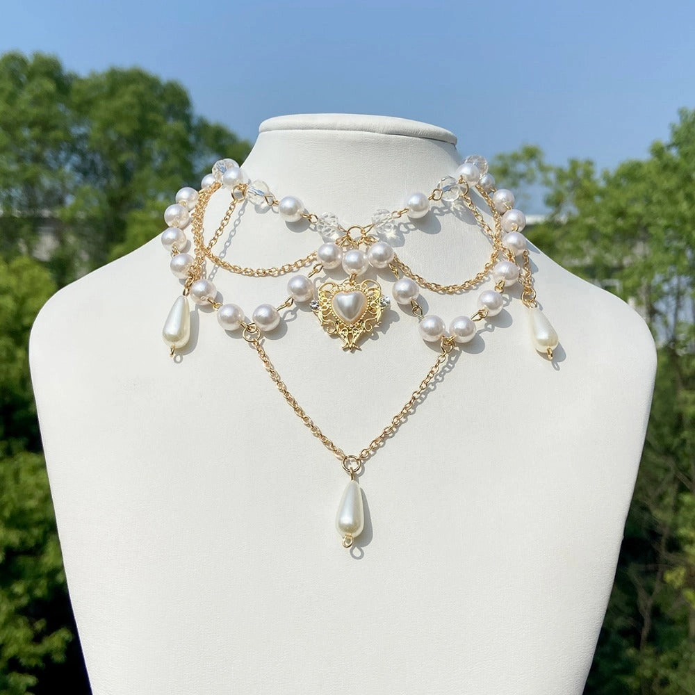 Wholesale Sweet Strawberry Butterfly Imitation Pearl Tassel Necklace