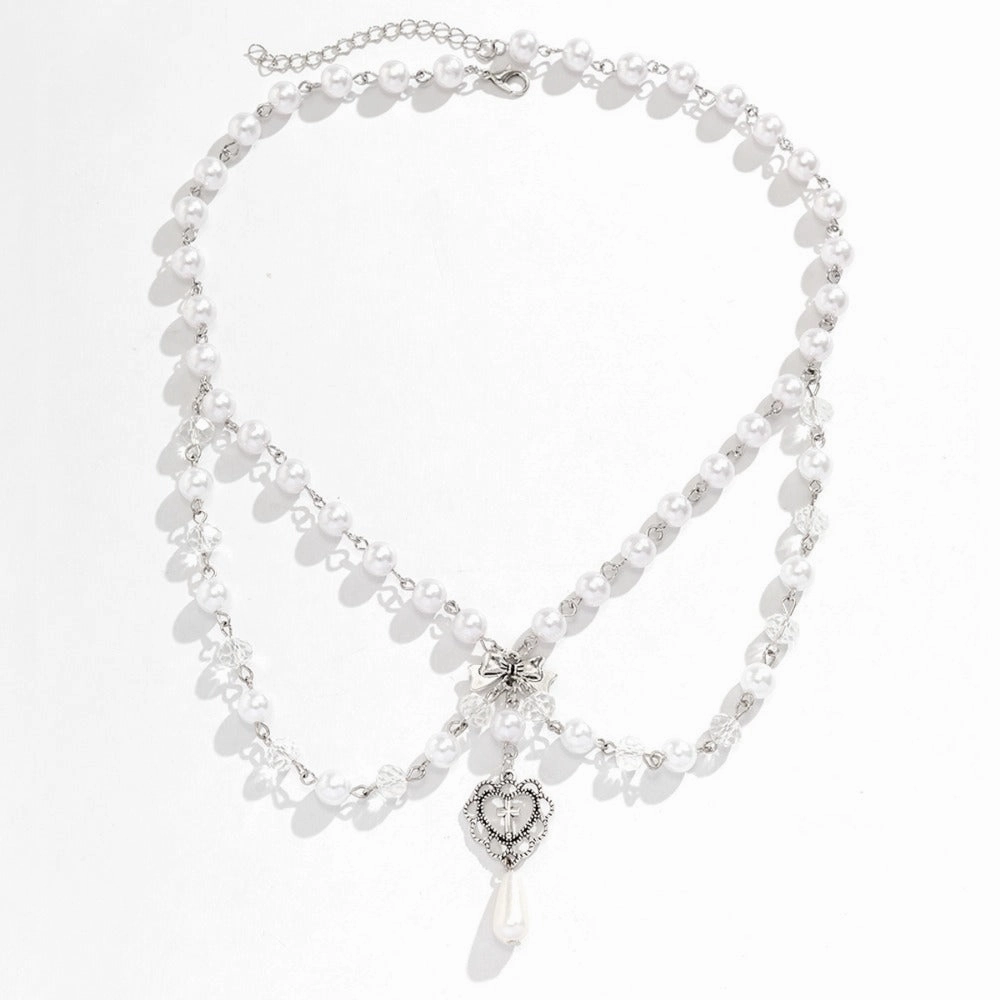 Wholesale Sweet Strawberry Butterfly Imitation Pearl Tassel Necklace