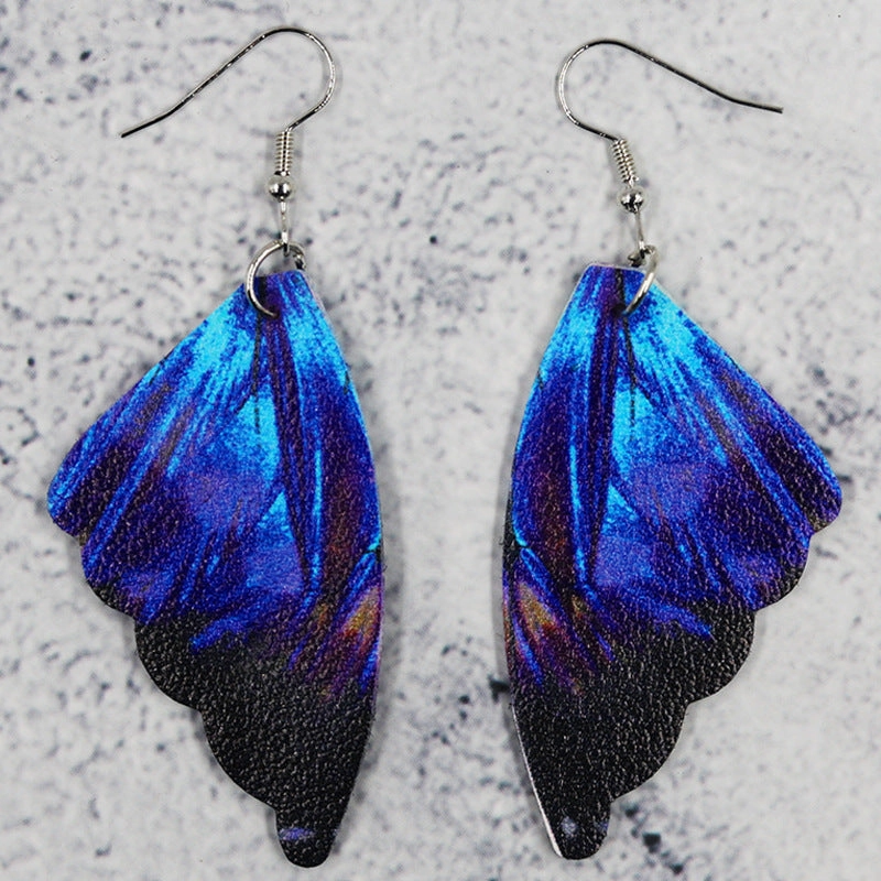 Wholesale Symmetrical Butterfly Wings Leather Earrings