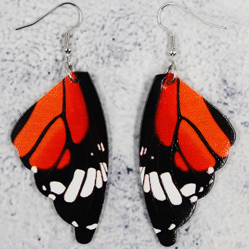 Wholesale Symmetrical Butterfly Wings Leather Earrings