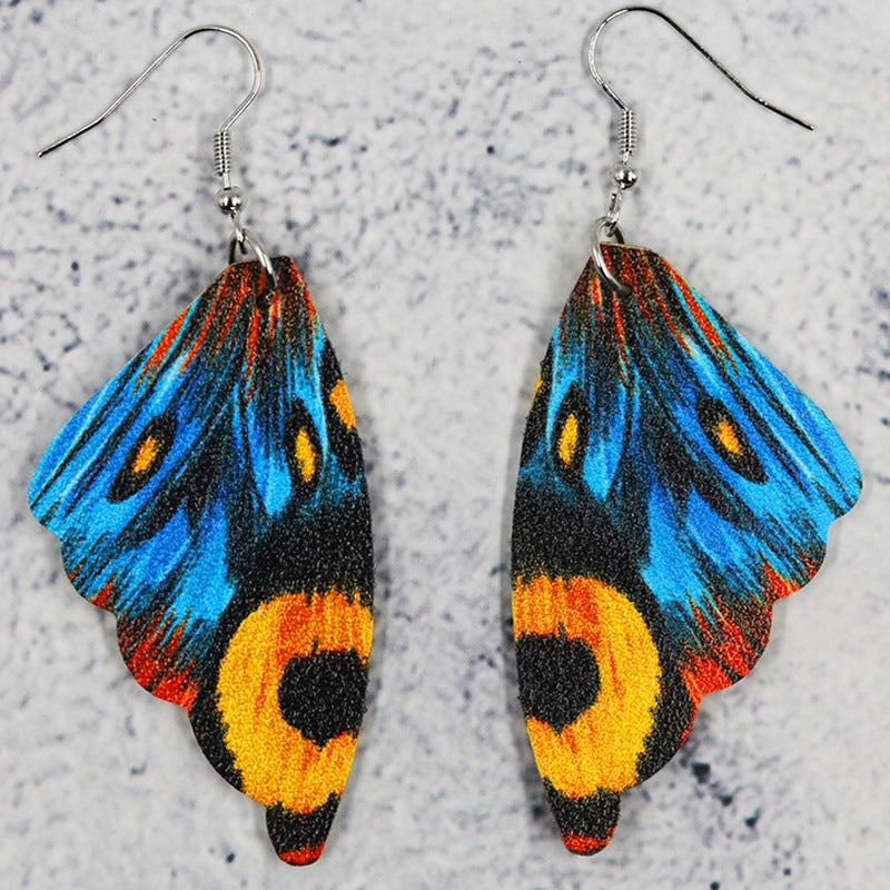 Wholesale Symmetrical Butterfly Wings Leather Earrings
