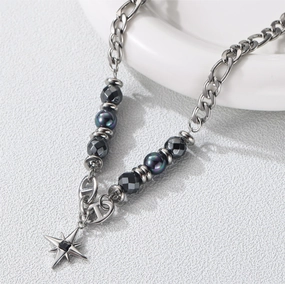 Wholesale Symphony Beads Obsidian Star Titanium Steel Necklace