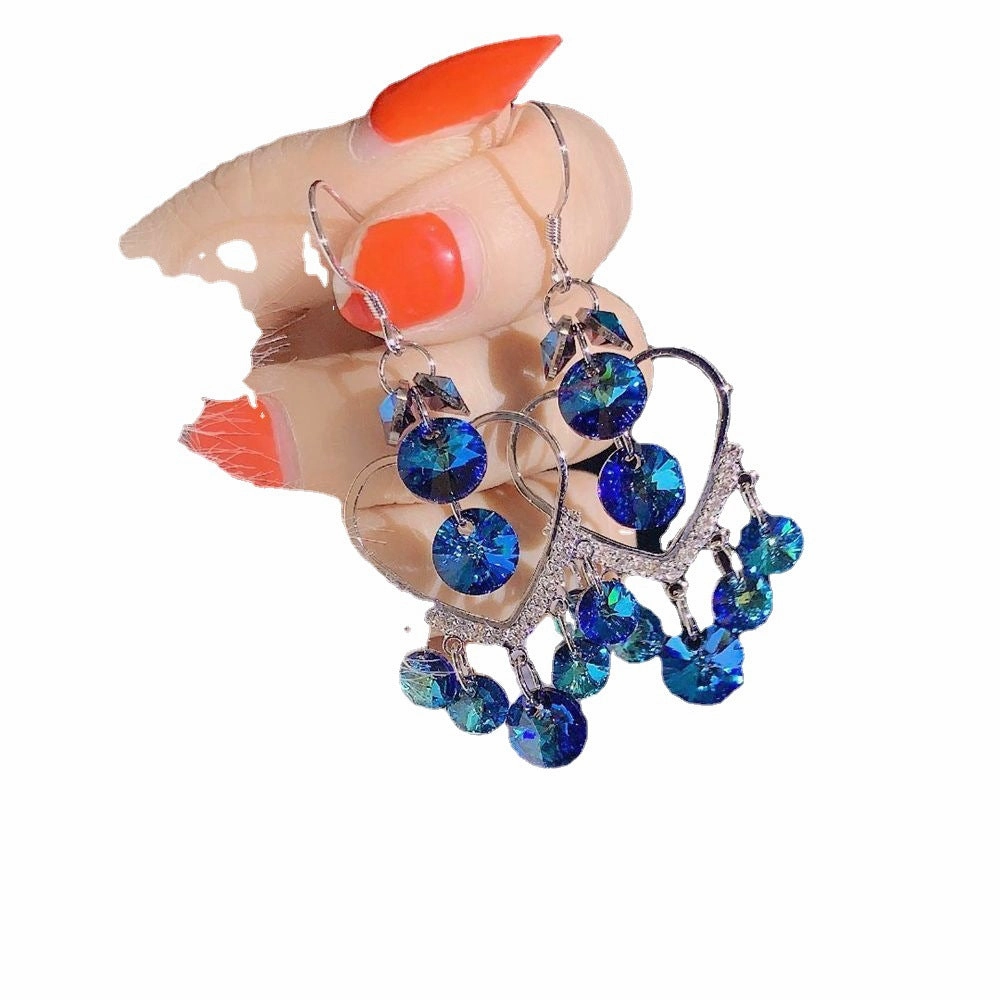 Wholesale Synthetic Crystal Long Heart Earrings