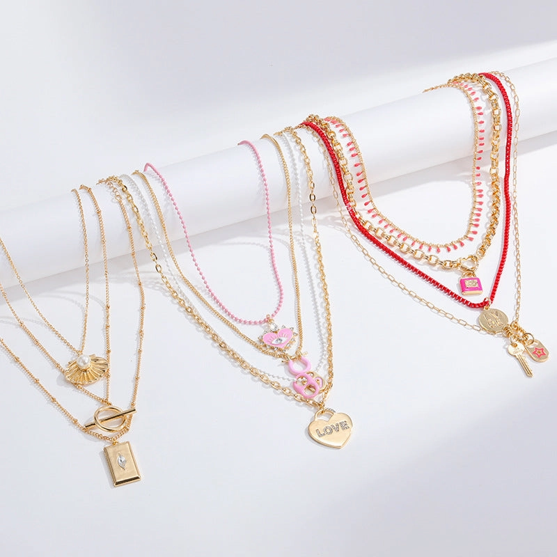 Wholesale Tarot Card Element Multi-layer Stacking Necklaces