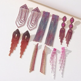Wholesale Tassel Chain Full Diamond Earrings OLY-ES-SHY002