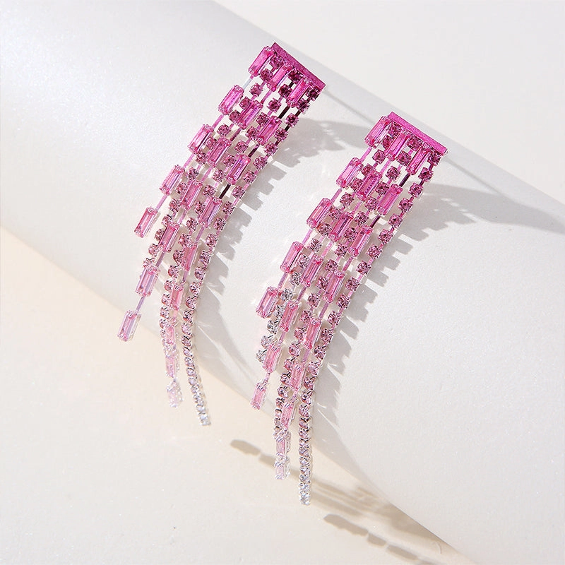 Wholesale Tassel Chain Full Diamond Earrings OLY-ES-SHY002