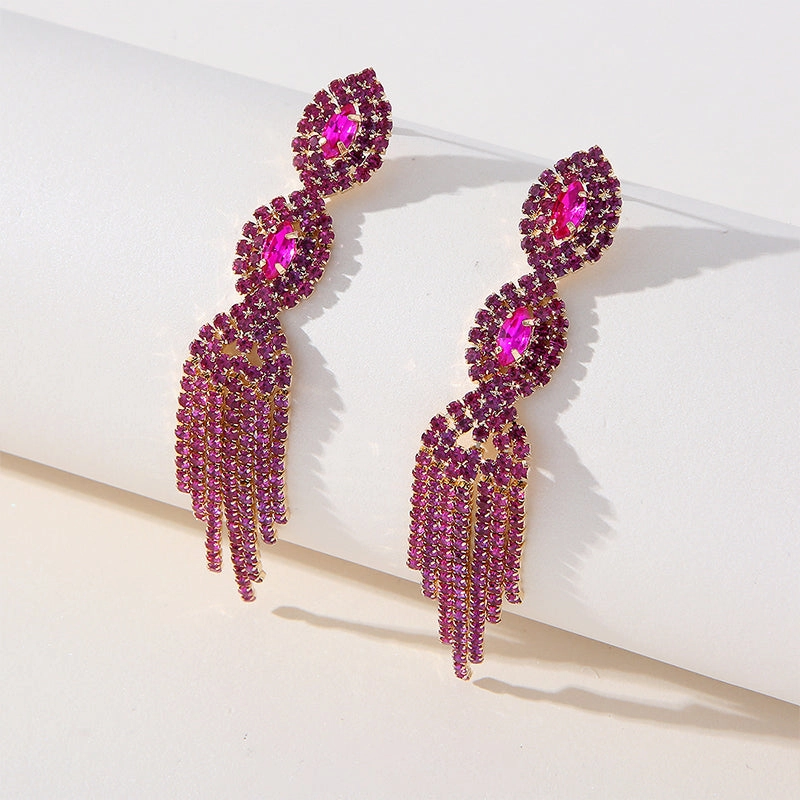 Wholesale Tassel Chain Full Diamond Earrings OLY-ES-SHY002