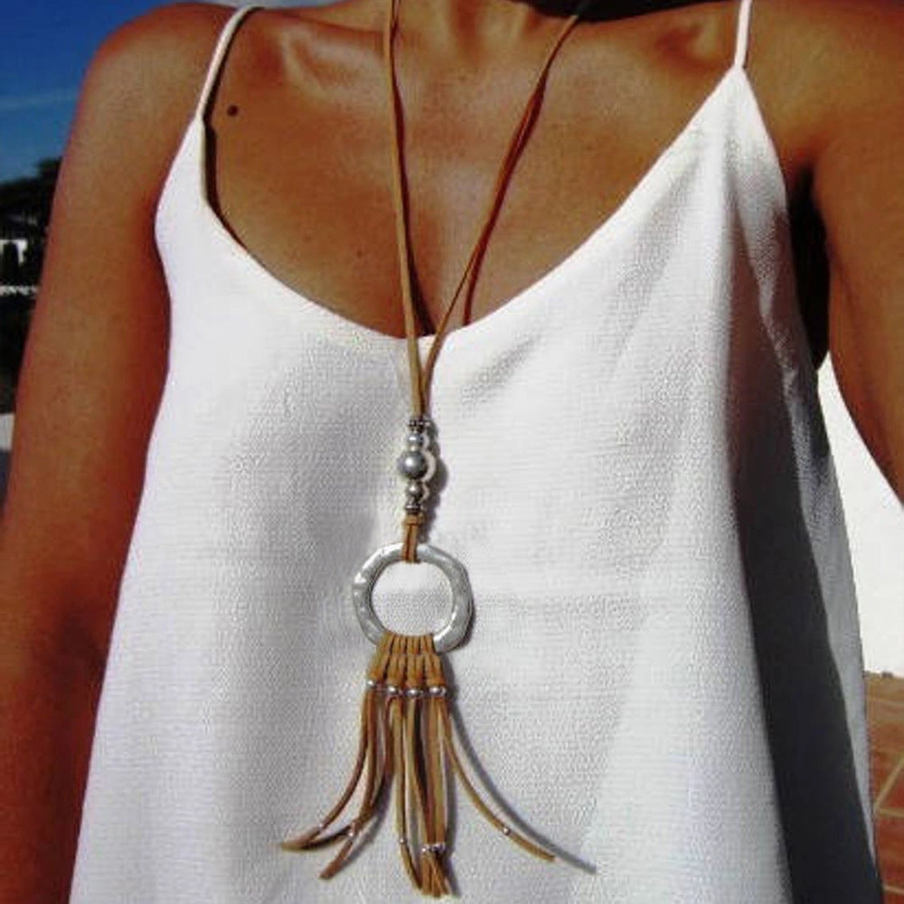 Wholesale Tassel Long Suede Rope Necklace