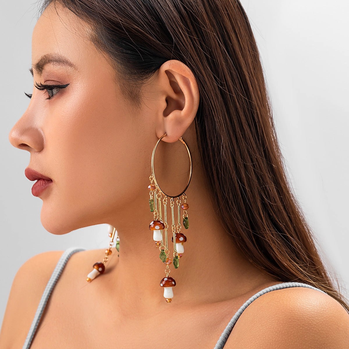 Wholesale Tassel Pendant Mushroom Leaf Alloy Earrings